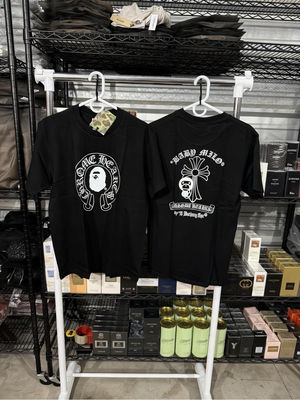 Bape Black Short Sleeve Graphic Tee with White Logos